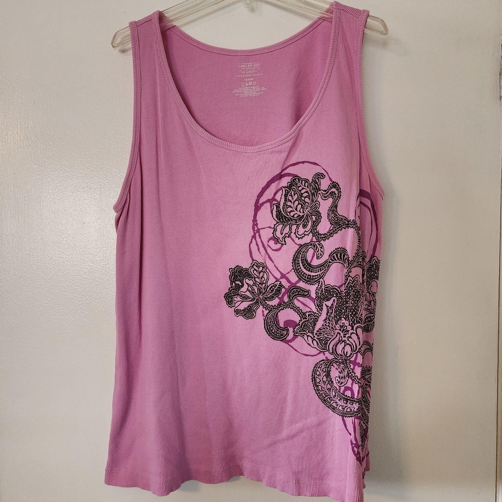 Lane Bryant Pink Floral Paisley Tank Top Size 18/20 2X Cotton Ribbed Relaxed